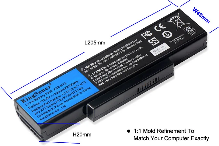  Korea Cell 5200mAh A32-K72 Laptop Battery for ASUS K72Y K73 K73B K73BR K73BY K73E K73J K73JK K73S K