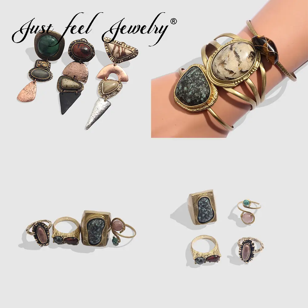 Серьги капельки JUST FEEL металлические серьги из натурального камня в богемном