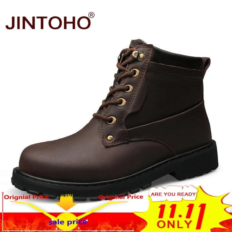 

JINTOHO Big Size Fashion Winter Men Work&Safety Shoes Genuine Leather Boots Shoes Winter Leather Male Boots Work&Safety Boots