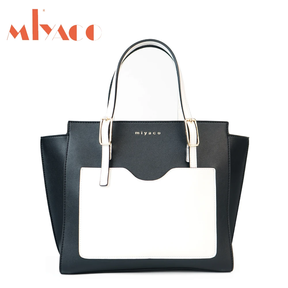 Miyaco Women Handbag Trapeze Bag Famous Brand Female Shoulder Bag Messenger Bags PU Leather Tote Bag Black White