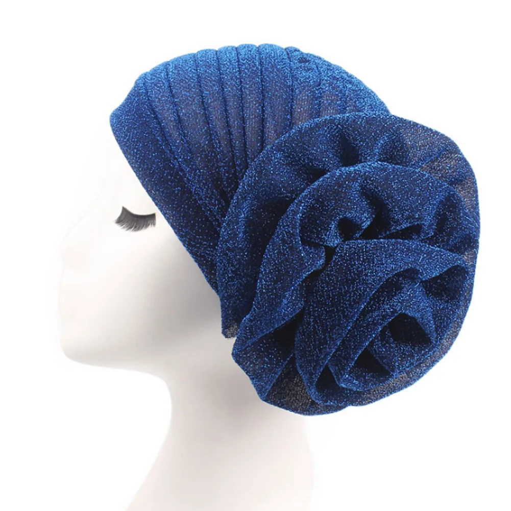 

Glitter Bling Muslim Turban India Cap Big Flower Headband Wedding Party Headwrap Women Hats Gold Silk Knot Twist Turban Cap