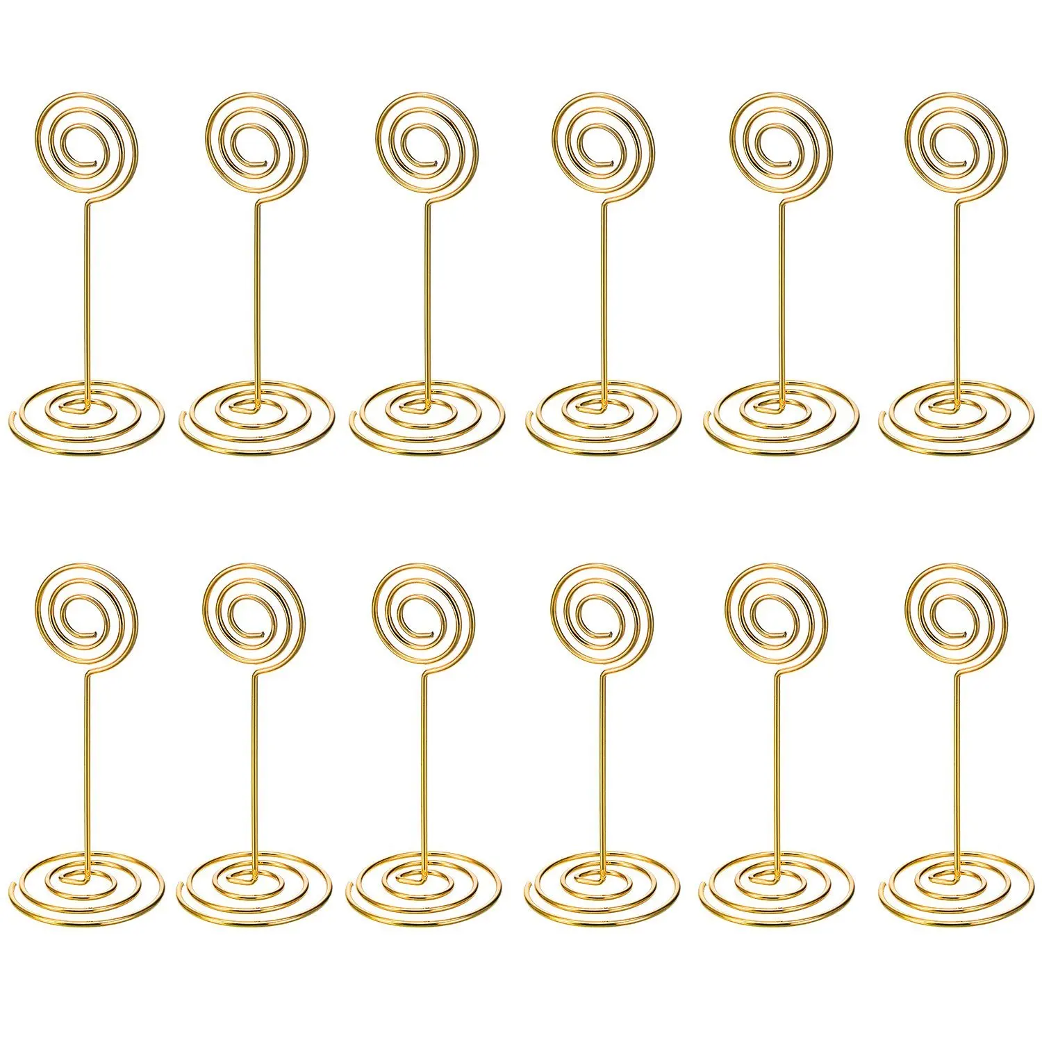 

12 Pack Table Number Card Holders Photo Holder Stands Place Paper Menu Clips, Circle Shape (Gold)