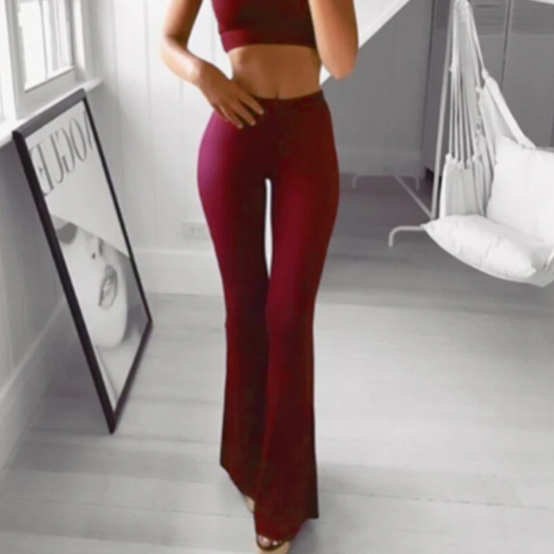 

High Waist Flare Pants Women Solid Wide Leg Chic Trousers Formal Pants & Capris Pantalon Femme Solid Elastic Bell Bottom Pant