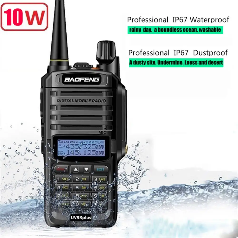 UV 9R plus Walkie Talkie автомобильный Водонепроницаемый 10 Вт для двухстороннего радио