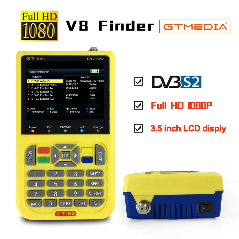 

GTMEDIA V8 Finder HD DVB-S2 Digital Satellite Finder 1080P High Definition Sat Finder Satellite Meter Satfinder V-71HD DVB-S