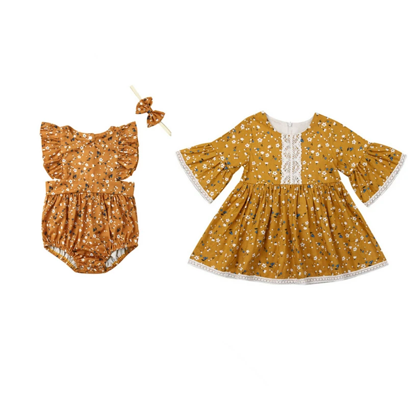 

Family Clothes Sisters Matching Outfits Floral Baby Romper Kids Girls Dress Cotton Children Clothes Family Matching Outfits