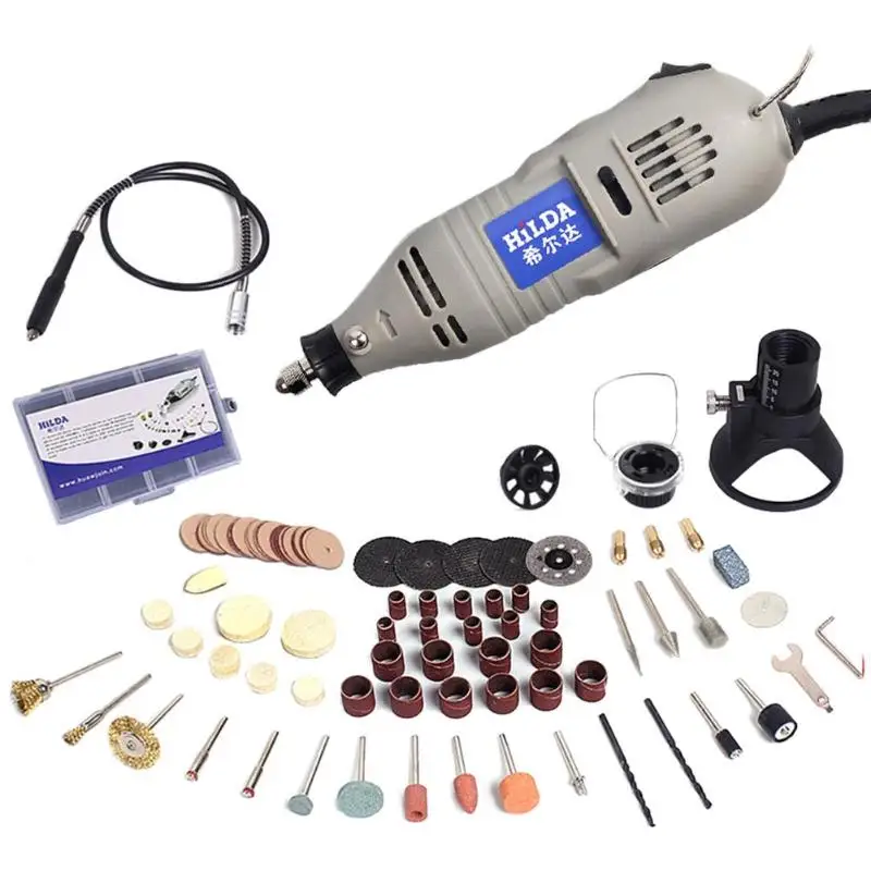 

HILDA 220V Mini Electric Drill With Flexible Axle And Grinding Accessories For Dremel Rotary Tools Mini Engraving Pen