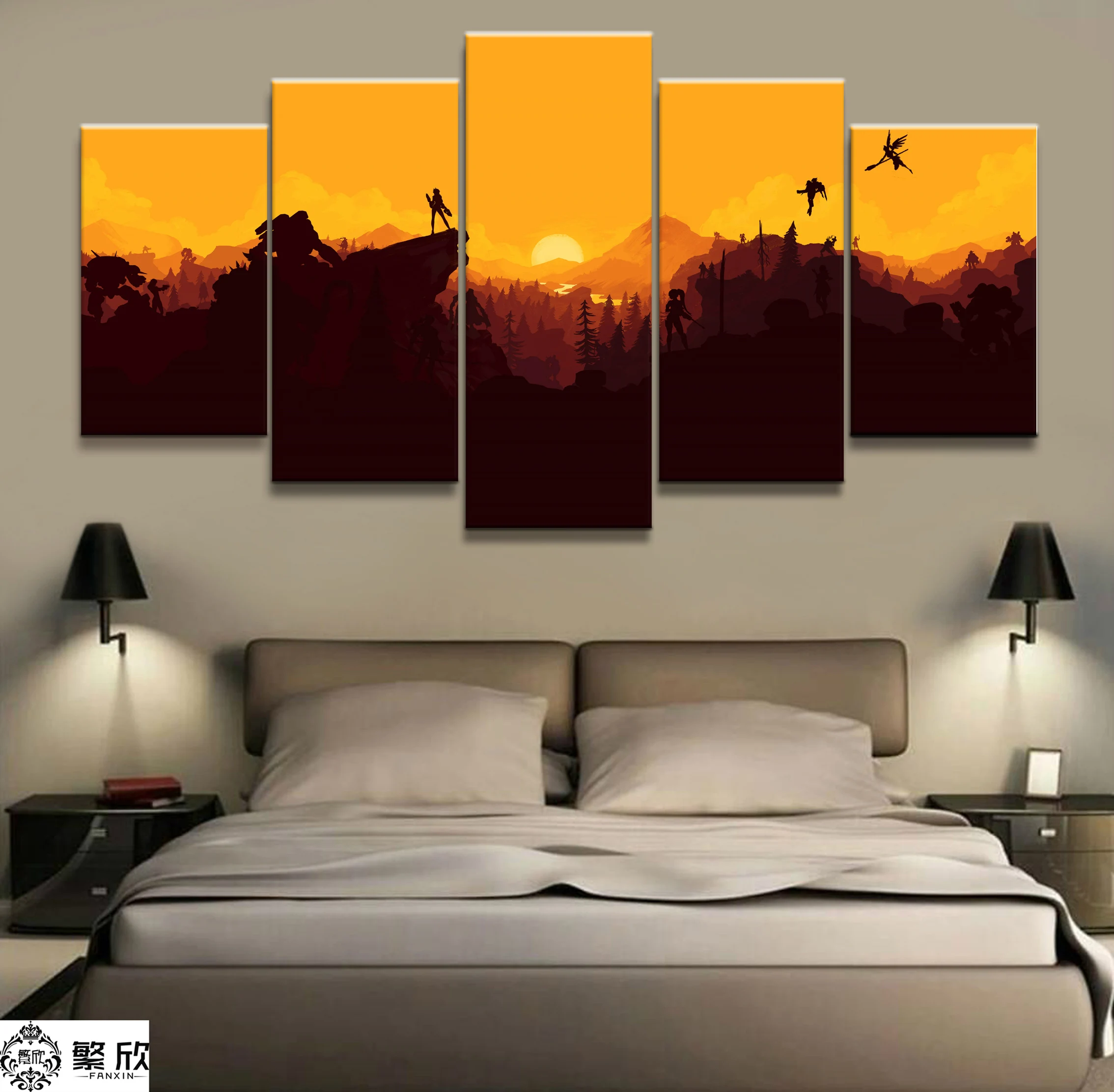 

Home Decor Modular Canvas Picture 5 Piece Mercy Mei D.Va Overwatch Game Painting Poster Wall For Home Canvas Painting Wholesale