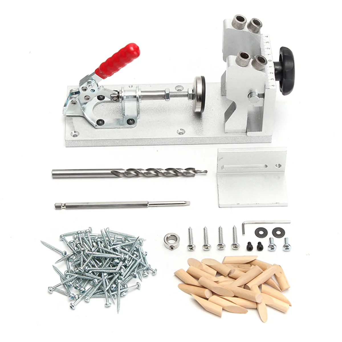 

Drillpro 4 Hole Drilling Bit Wood Working Tool Drill System Slant Hole Jig Kit Pocke t With Stand Carbon Steel