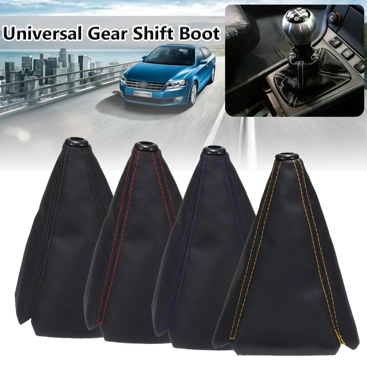 

16mm Universal PU Leather Car Auto Gear Shift Collars Carbon Fiber Car Manual Shifter Gear Shift Boot Cover Gaiter