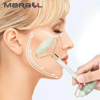 

Jade Cool Face Massager Rolling Wheel Natural Slimming Woman Beauty Green Jade Stone Facial Muscle Stimulator Body Care Device