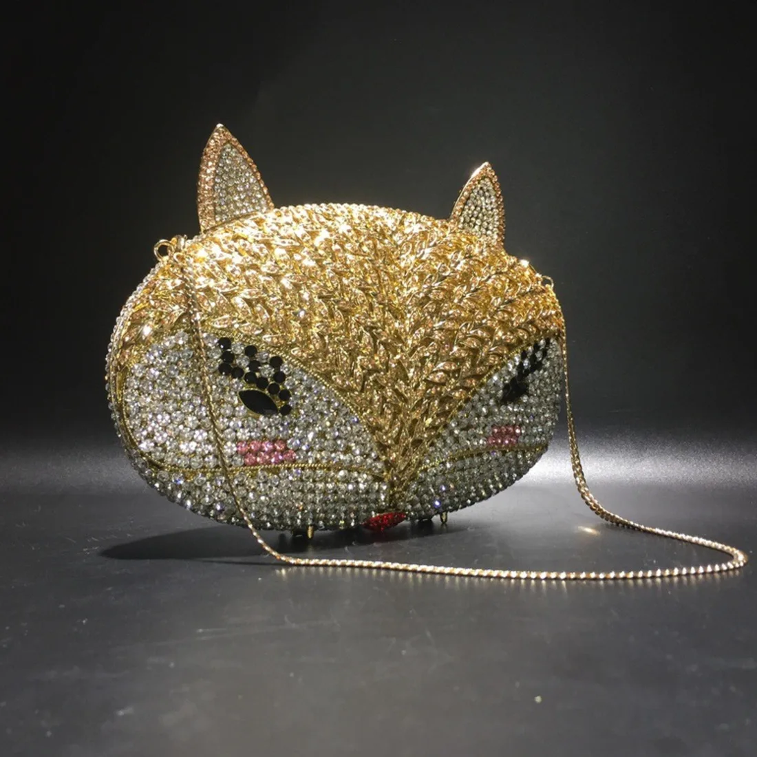 

Crystal Box Clutch Bags Fox Rhinestone Metal Crystal Dinner Package Manual Diamond bag Round Hard Case Womens Party Prom Wedding