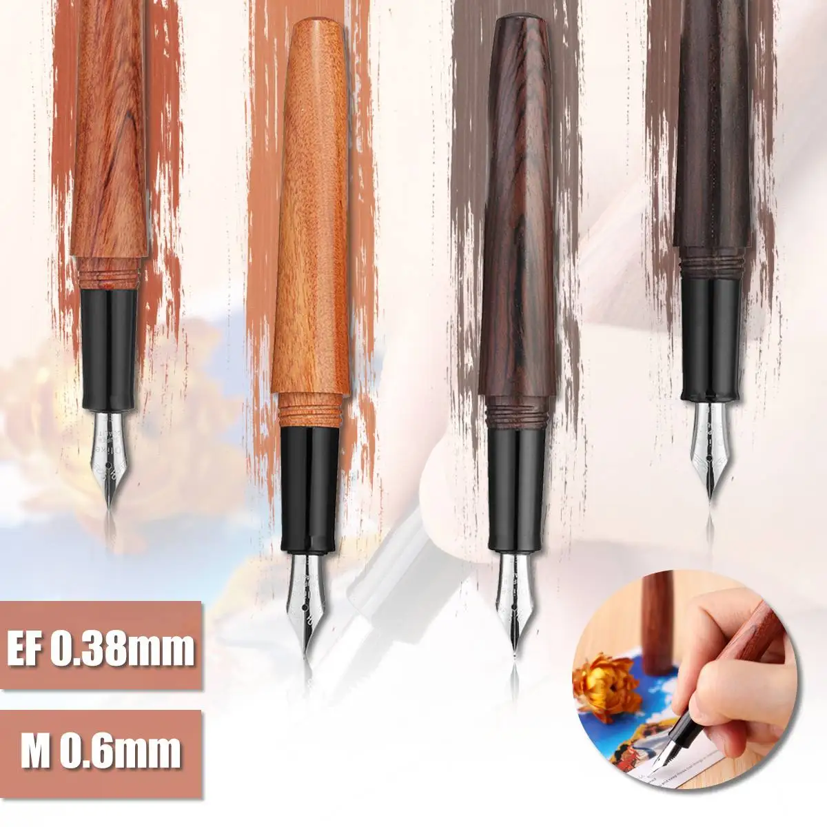 

DELIKE Shepherd Boy Nature Wood Fountain Pen Wood Cap M EF Bent Nib For Office School Supplies Gift for Friend