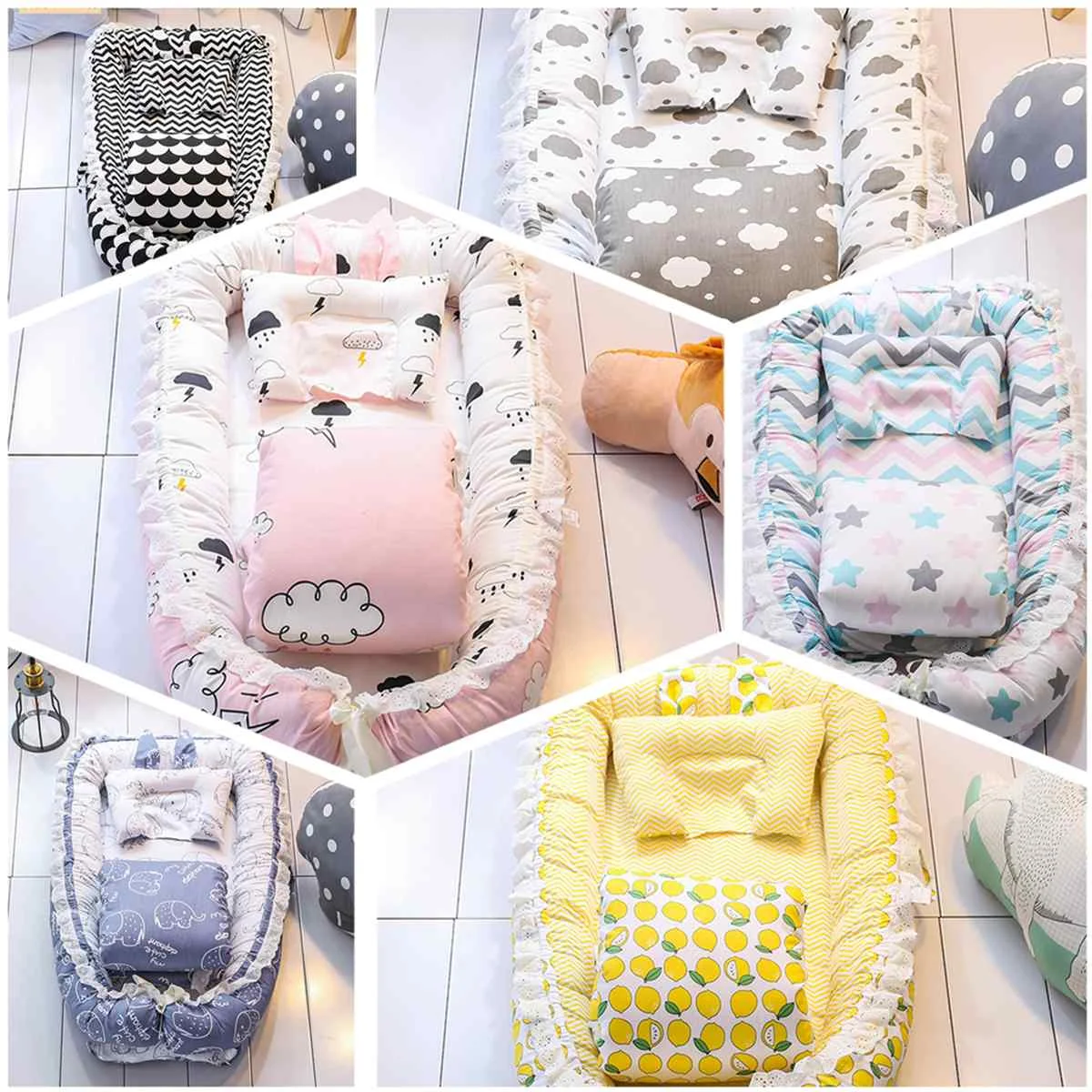

Infant Baby Sleep Nest Bed Pillow Boys Girls Breathable Cotton Sleeping Crib Newborn Baby Sleep Bed Portable Detachable Mattress