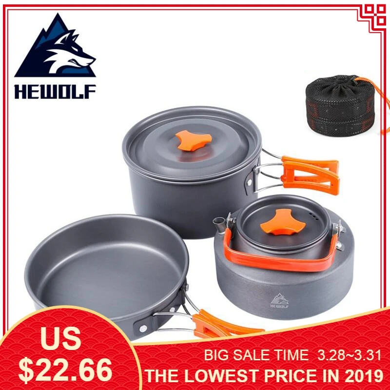 Outdoor Camping Cookware Pot Frying Pans Picnic Set Handle Pan Camping