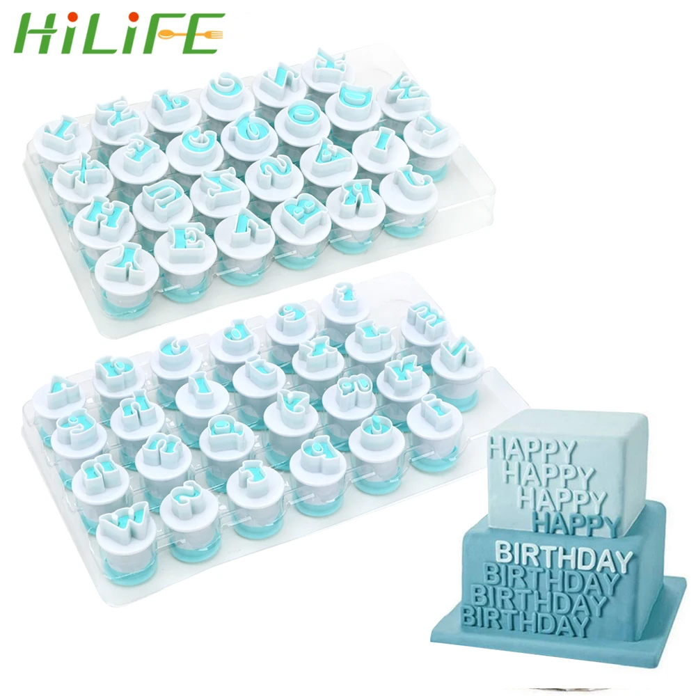 

HILIFE 10 26 pcs/set Cookie Mould Number Fondant Cake Mold Plastic Plunger Cutter Upper & Lowercase Alphabet Cookie Cutter