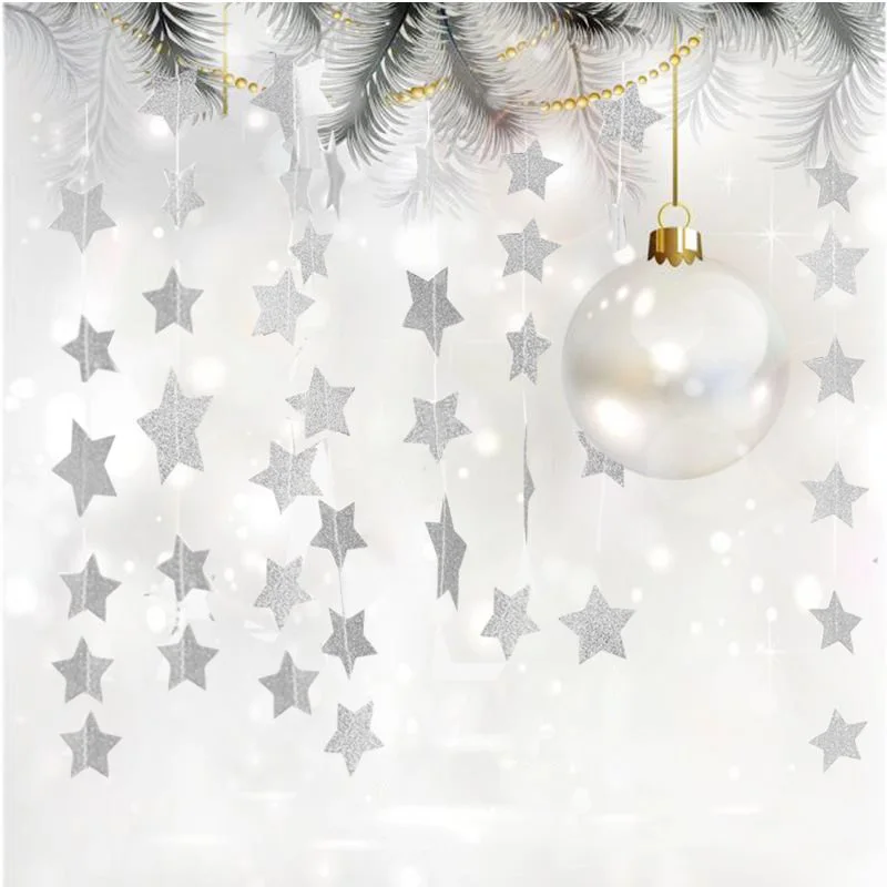 

Wedding Screen Decor DIY Hanging 4m Birthday Party Supplies Paper Garlands Party Decoration Bright Gold Silver Star