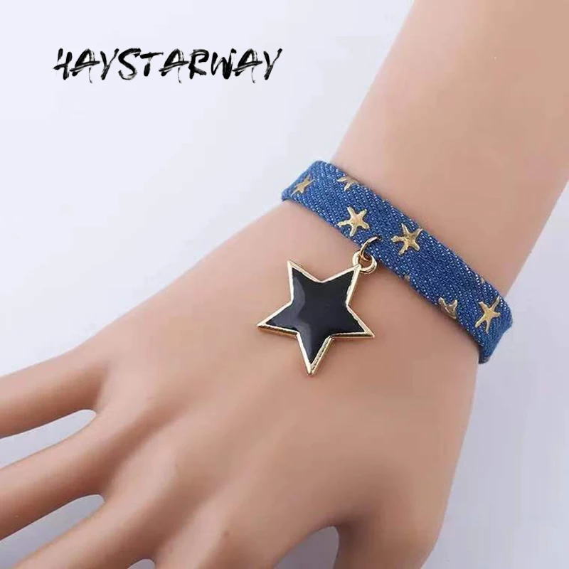 

HayStarWay Girl Women Bracelet Birthday Jewelry Accessories Gifts Wedding Party Ethnic Hand Chain Stars Jean Denim