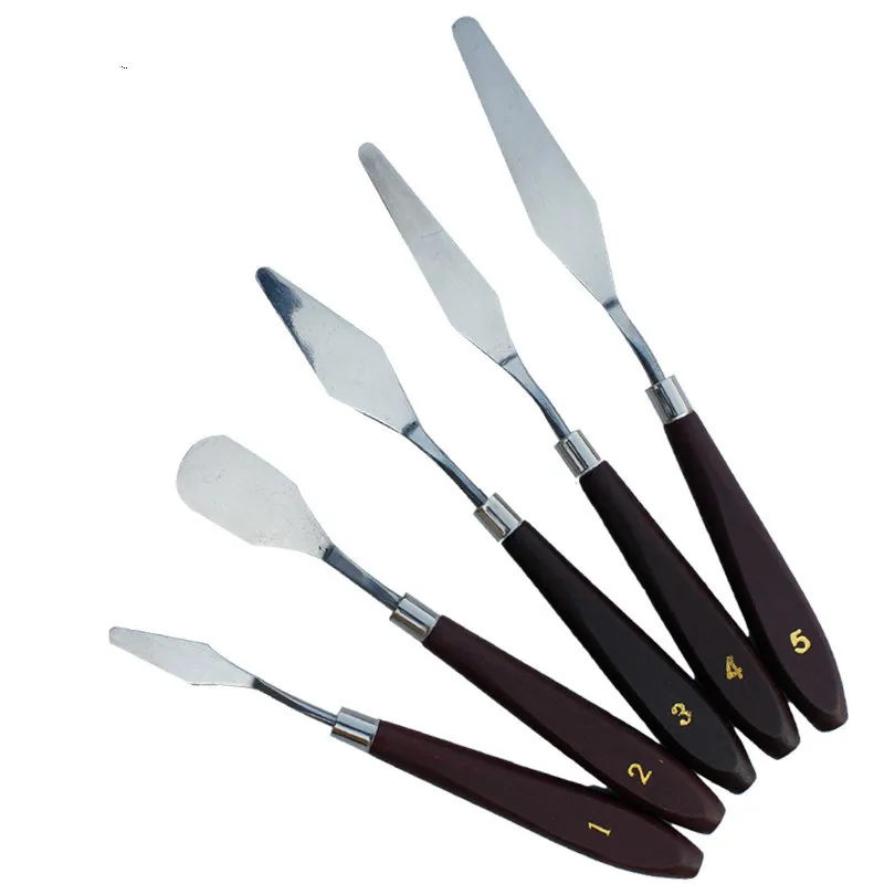  5PCS Mixed Stainless Steel Palette Scraper Set Spatula Knives Artist Oil Painting Tools Painting Kn