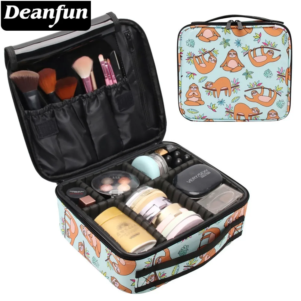 

Deanfun Makeup Case Sloth Rainbow Leaf Water Resistant Adjustable Dividers Cosmetic Bag Travel Organizer Train Cases 16005