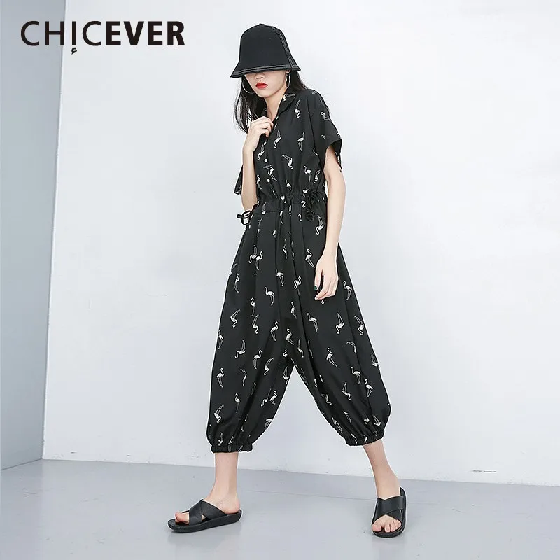 CHICEVER Повседневное женские комбинезоны с принтом отложным воротником Эластичный