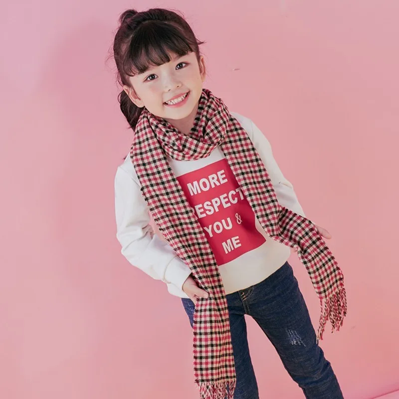 Winter Children Scarf Unisex Children Plaid Cashmere Boy Girls Scarf Fashion Warm Tassel Scarves For Children's  Christmas Gift