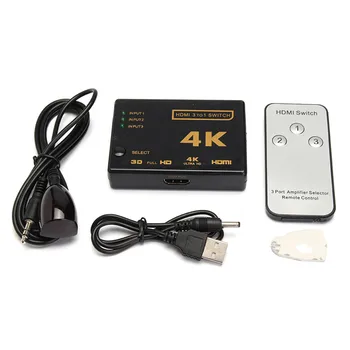 

4Kx2K HDMI Switch 3 IN 1 Out Button and Remote Dual Control Switcher Switch Hub Splitter TV Switcher Adapter Ultra HD for HDTV