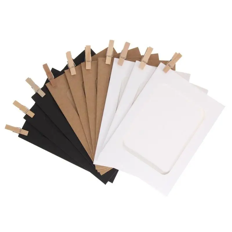 

10 Pcs DIY Kraft Paper Hanging Picture Album 6 inch Hanging Wall Photos Picture Frame Kraft Paper With Clips and Rope Home Decor