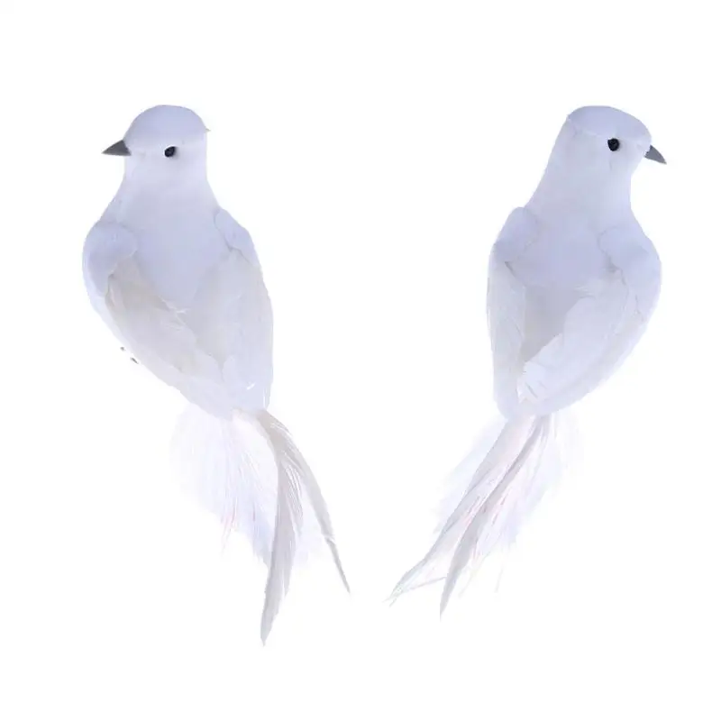 

2pcs White Feather Artificial Foam Doves Lover Peace Doves Bird Craft Birds Home Decor Wedding Party Decorative Home Ornaments