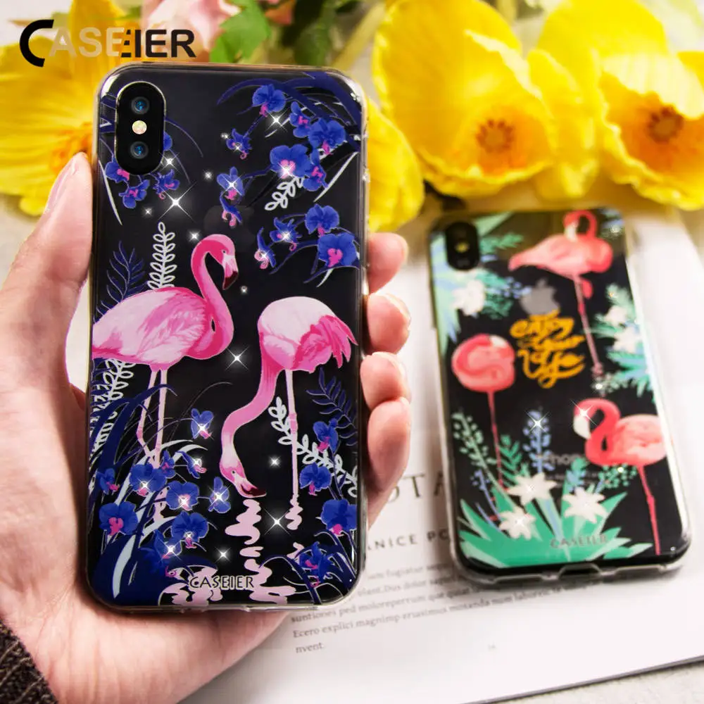 

CASEIER Flamingo Glitter Phone Case For iPhone 6 6s Plus Rhinestone Flaming Silicone Cover For iPhone X 7 8 Plus 5 5s SE Fundas