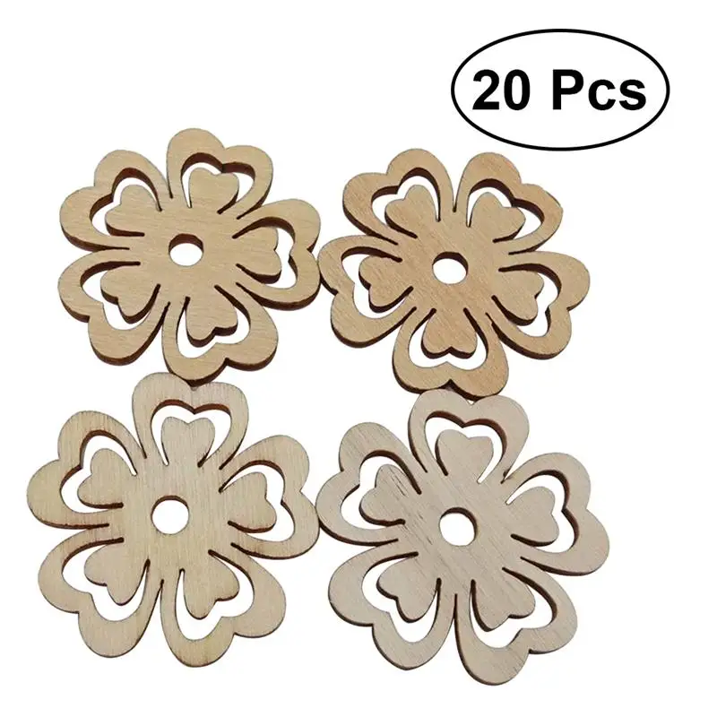 

20 Pcs Wooden Shapes Hollow Out Flower Ornaments DIY Crafts Embellishment Decorations For Scrapbooking Wedding