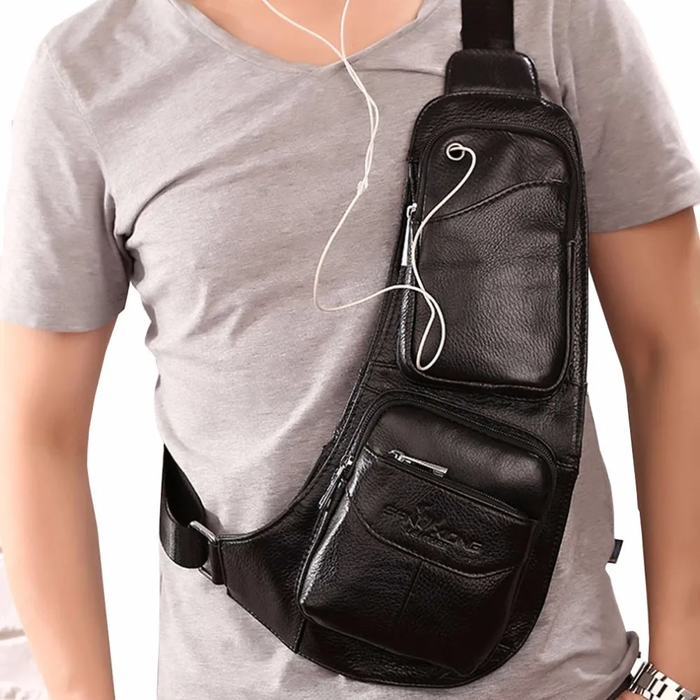 

Men's Waterproof Vintage Leather Sling Pack Anti-theft Chest Bag Cross Body Messenger Casual Shoulder Packet Riding