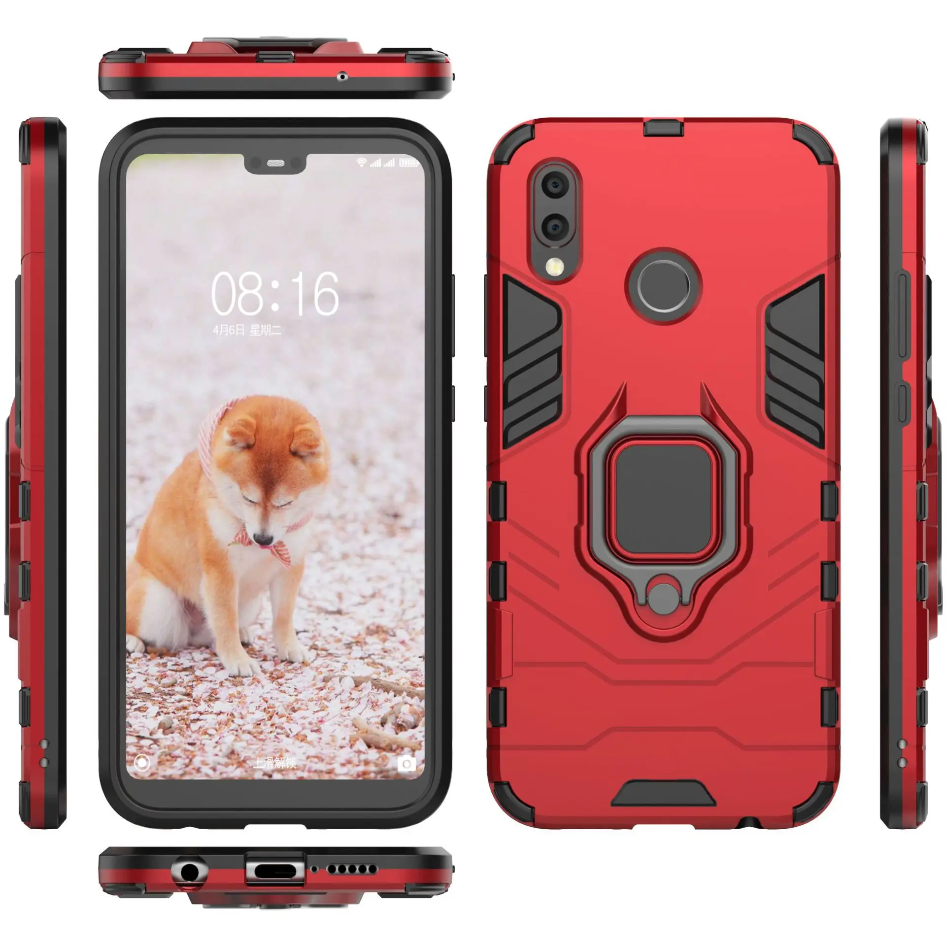 

Conelz For Huawei P20 Lite Armor Case with Grip Ring Holder Stand 360' Rotatable Magnetic Back Case Cover