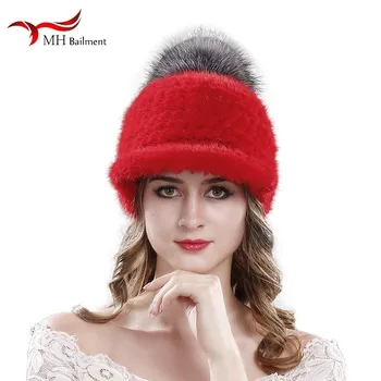 

Ladies Winter Women New Fashion Double Thick Warm Mink Fur Knitted Pop Cap Earmuffs Harajuku Bucket Fisherman Sun Hat Casquette