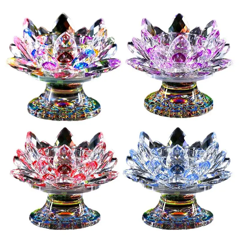 

Beautiful Crystal Lotus Candle Holder Candlestick Butter Lamp Stand Ornaments Buddhist Supplies Crafts Table Decoration