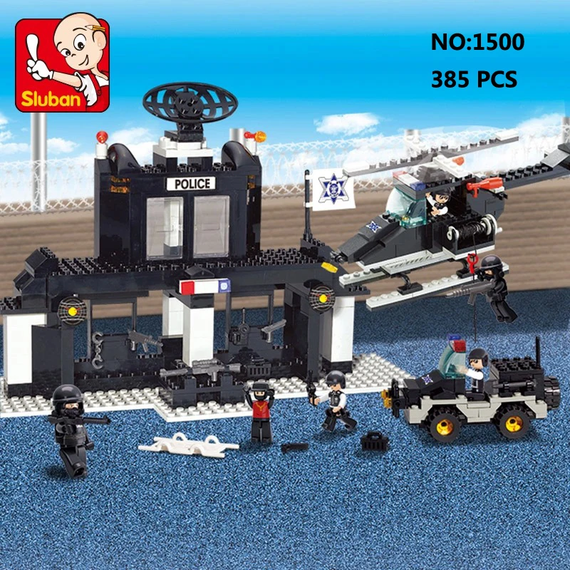 

Sluban B1500 Police SWAT Training Center Car Helicopter 3D Model DIY Building Blocks Bricks Assembly Toy for Children no Box