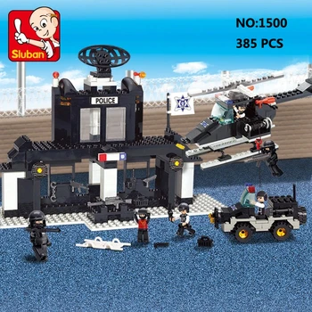 

Sluban B1500 Police SWAT Training Center Car Helicopter 3D Model DIY Building Blocks Bricks Assembly Toy for Children no Box
