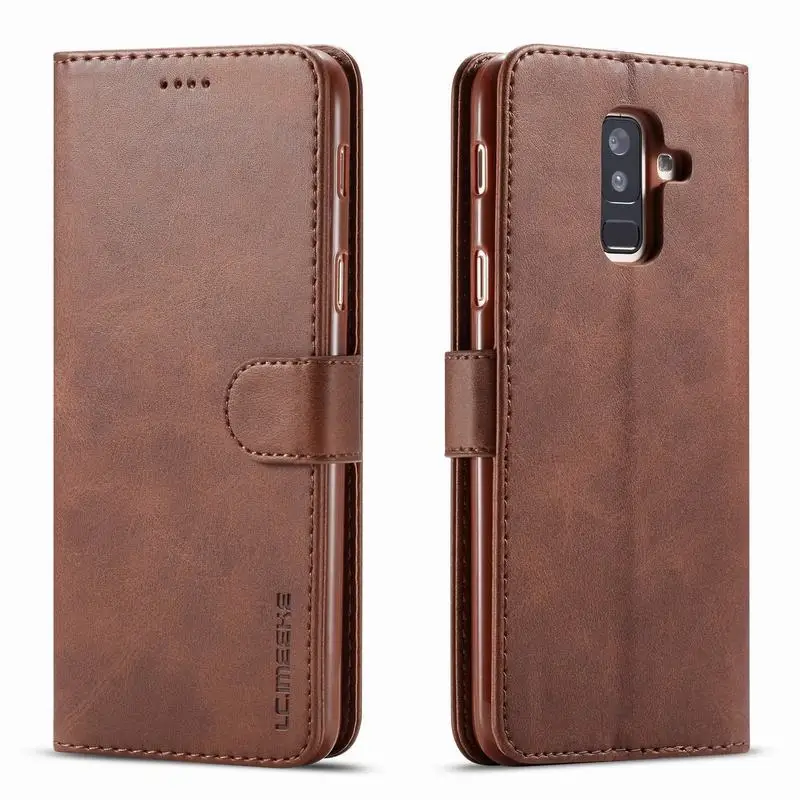 

Case For Samsung Galaxy A6 Plus A9 2018 Cover Magnetic Flip Luxury Wallet Plain Leather Phone Bags Etui For Samsung A 6 Plus 360