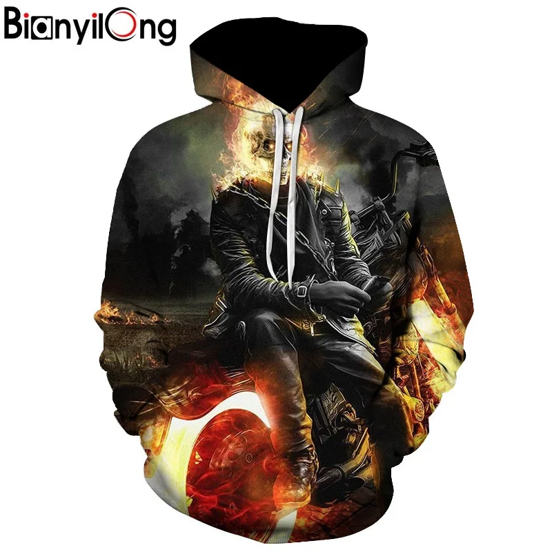 

BIANYILONG 2018 Motorcycle & Flame Printed Hoodies Unisex Mens Skull Hoodie Autumn Sweatshirt Pullover Streetwear Drop Ship
