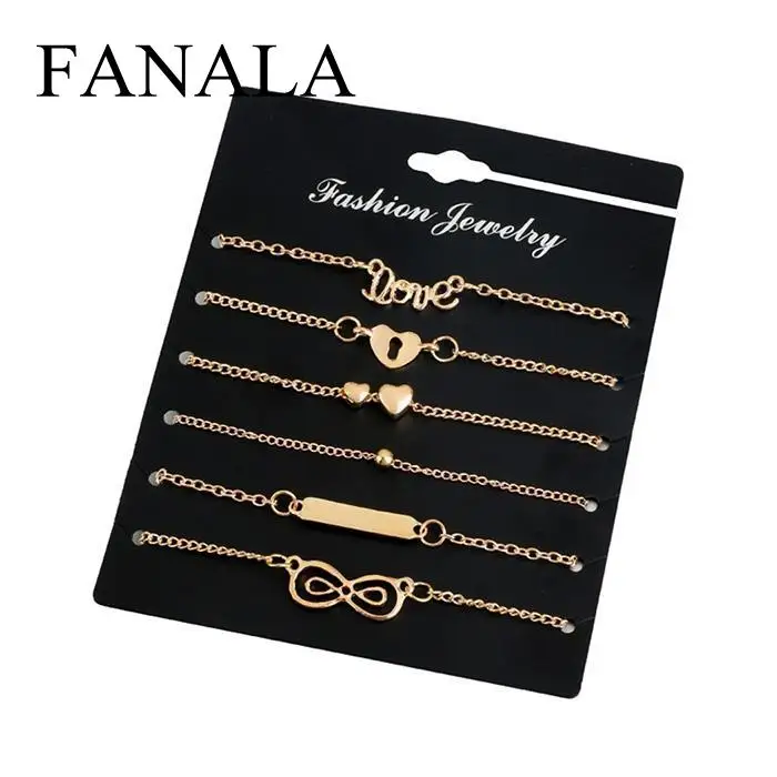 

FANALA Anklet Women Love 6 Pcs Set Fashion Heart Ankle Bracelets Foot Chain Anklets