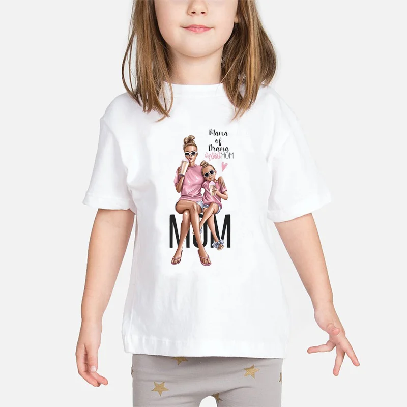 Футболка для маленьких девочек модные футболки с принтом «Love Life» для мамы и ребенка детские топы, белая одежда «Super Mom's Love» для детей