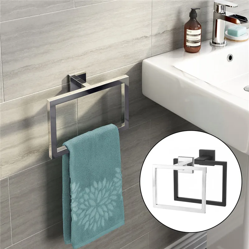 

Xueqin Stainless Steel Bathroom Square Towel Ring Holder Wall Mounted Towel Rack For Towel Hanger European Style Chrome Brushed