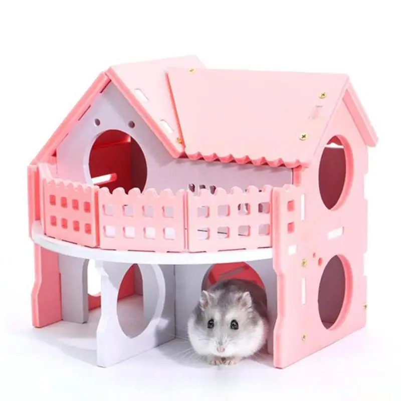 Хомяк дом Натуральный Деревянный роскошный двухэтажный мыши Компьютерные игрушечная клетка маленькие домашние животные дом товары для