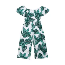 Летняя одежда для малыша для маленьких девочек принцесса зеленый лист печати Комбинезоны летняя одежда длинные штаны комбинезоны От 3 до 8 лет