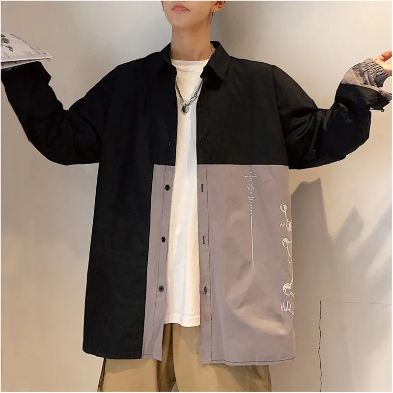 

Men's shirt 2019 four seasons suitable for new casual stitching printing loose large size M-5XL straight men's clothing