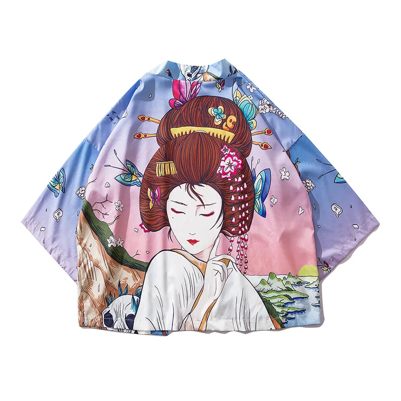 

Japanese Style Ukiyo Kimono Cardigan Jackets Casual Sun Protection Coat Harajuku S-2XL