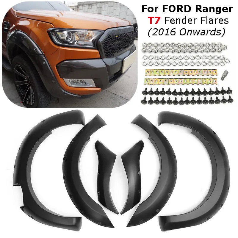 

Best Price 6pcs Complete Set Wheel Arch Matte For Ford For Fender Flares Ranger T7 2016 PX MK2 ABS Car Rangers Part