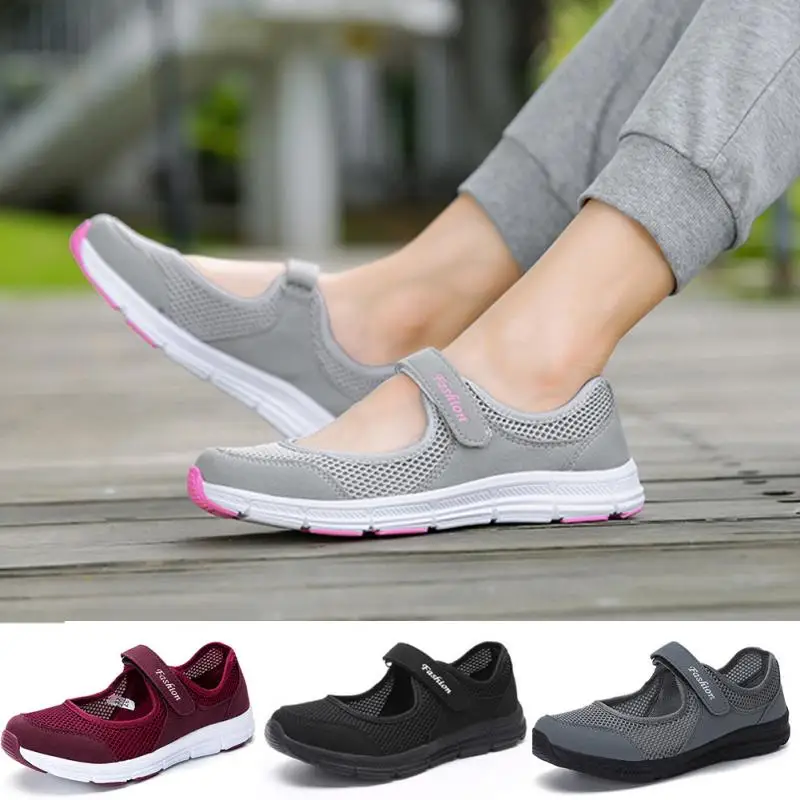 2018 Spring Autumn Causal Shoes Middle Old Age Women Breathable Mesh Cloth Anti-slip Sport Shoes