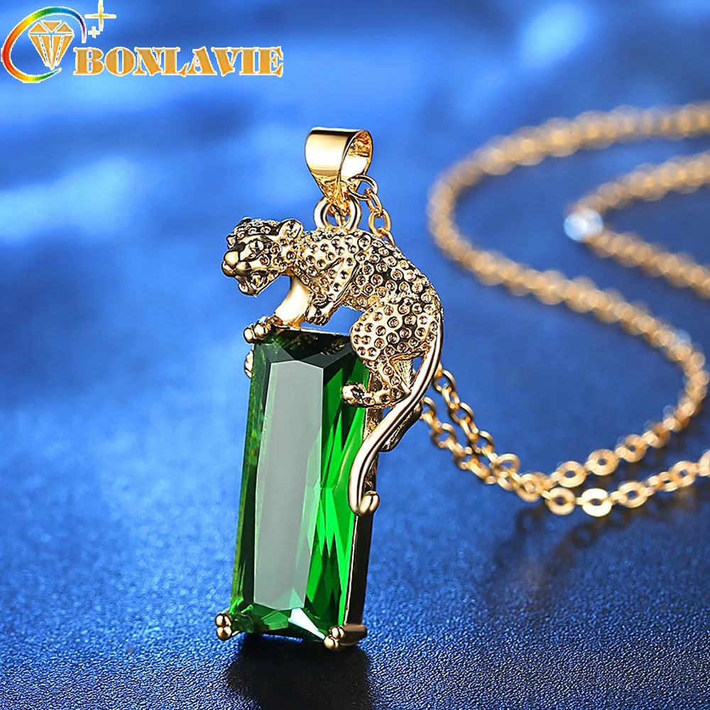 Геометрическое квадратное ожерелье с кулоном из зеленого камня золотого цвета леопардовые ожерелья в виде животных для мужчин и женщин модные ювелирные изделия оптом