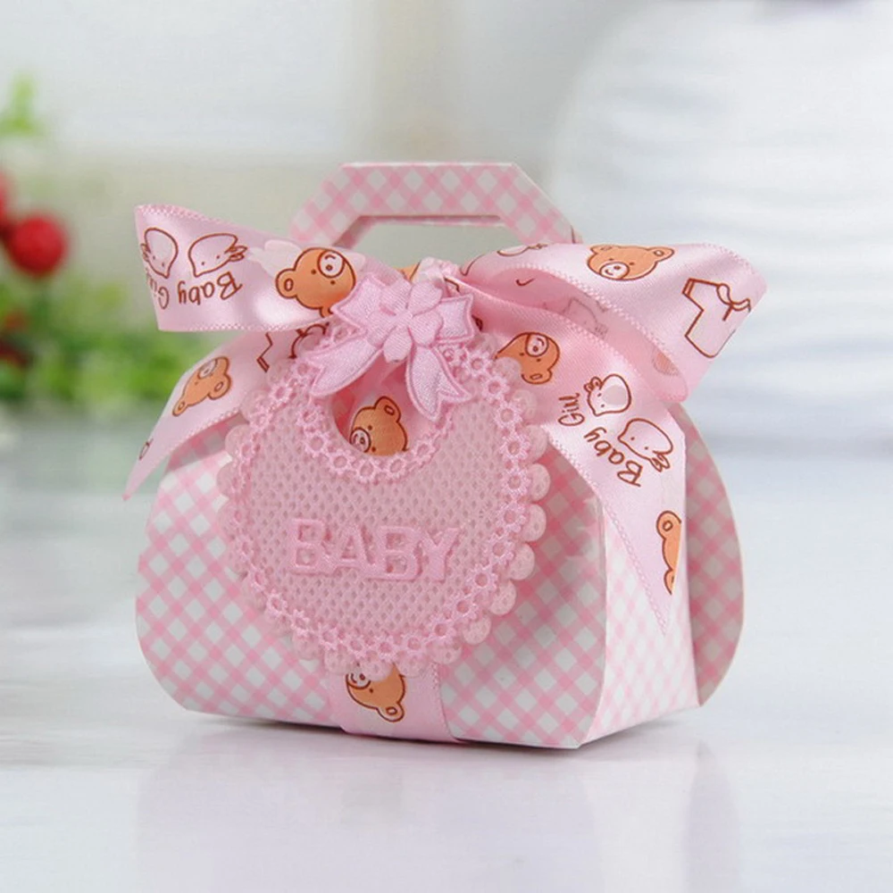 

12pcs/Lot Bear Shape DIY Paper Wedding Gift Christening Baby Shower Party Favor Boxes Candy Box with Bib Tags & Ribbons